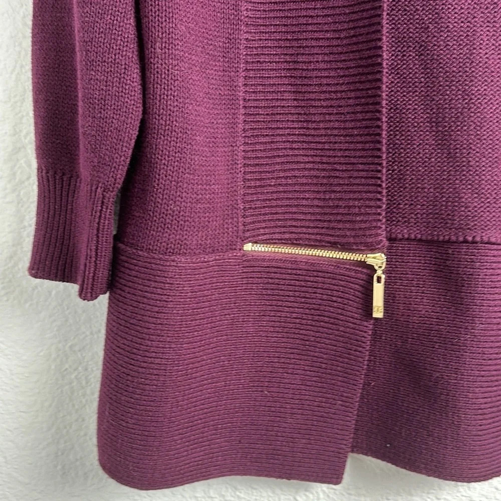 Ivanka Trump Plum Open Cardigan with Gold Zipper Detail - Picture 4 of 8